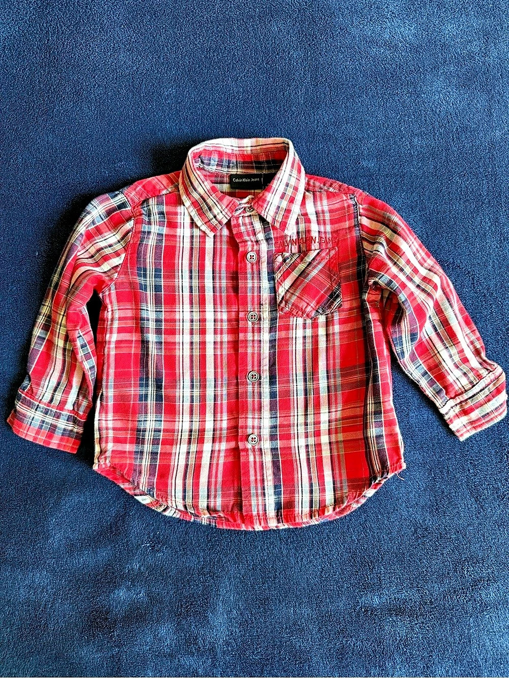 Calvin Klein Jeans Boys Plaid Button Down Shirt Size 2